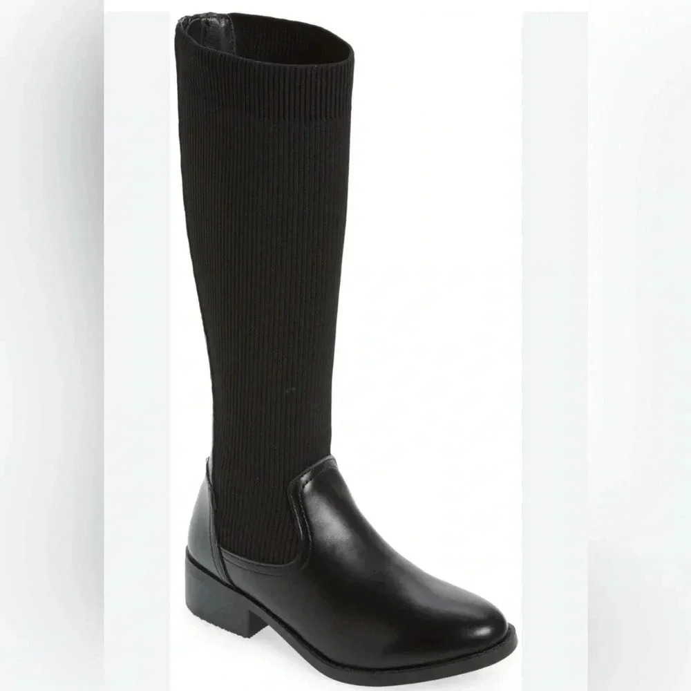 Steve Madden Girl’s J-Elated Black Tall Boot Stretch Calf‎ Leather Black Kids 2